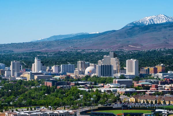 Reno, NV - Aerial View of Reno, Nevada Skyline on a Sunny Day